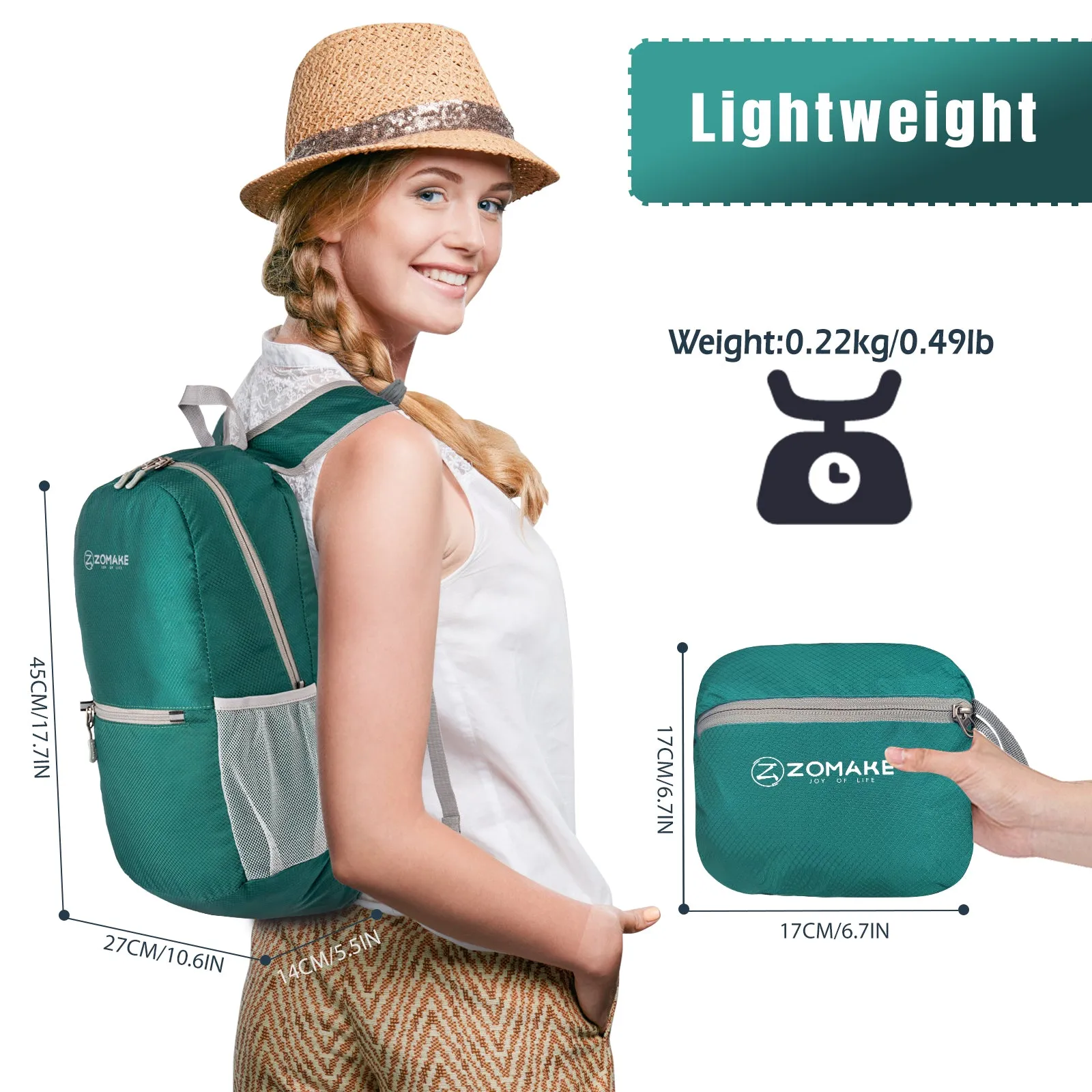 ZOMAKE Ultra Lightweight Hiking Backpack 20L, Packable Small Backpacks Water Resistant Daypack for Women Men(Dark Green)