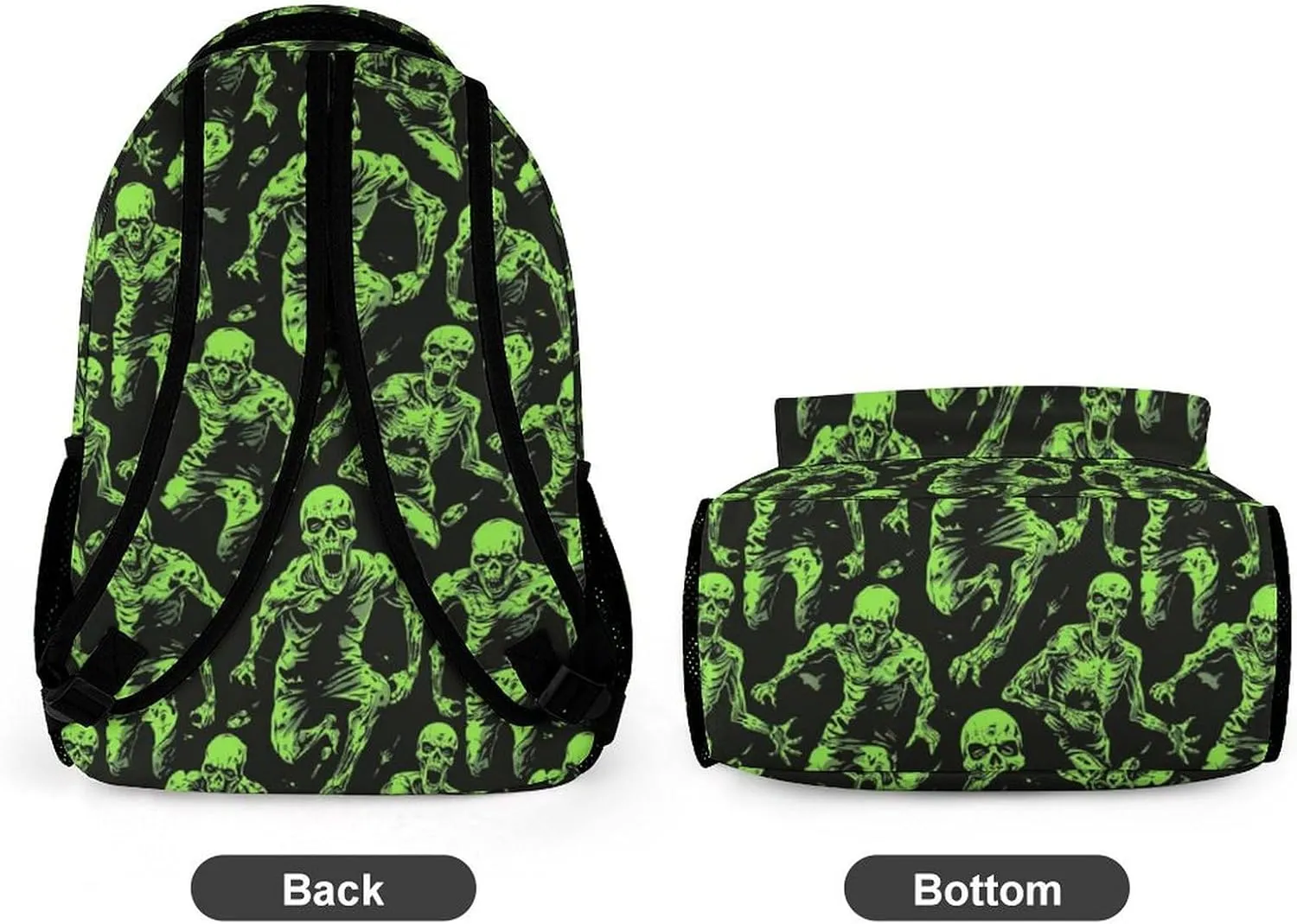 Zombie Backpack for Kids Girls Boys School, 16 Inches Scary Zombies Theme Bookbag, Adjustable, Lightweight, Large Capacity, Colorful Haunted Horror Backpack