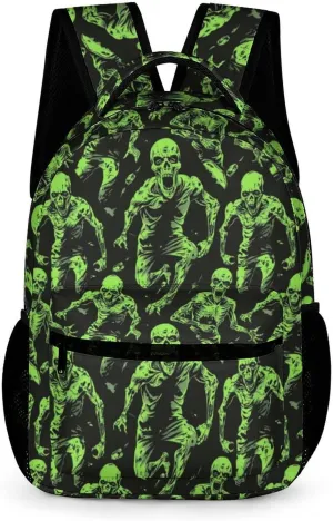 Zombie Backpack for Kids Girls Boys School, 16 Inches Scary Zombies Theme Bookbag, Adjustable, Lightweight, Large Capacity, Colorful Haunted Horror Backpack