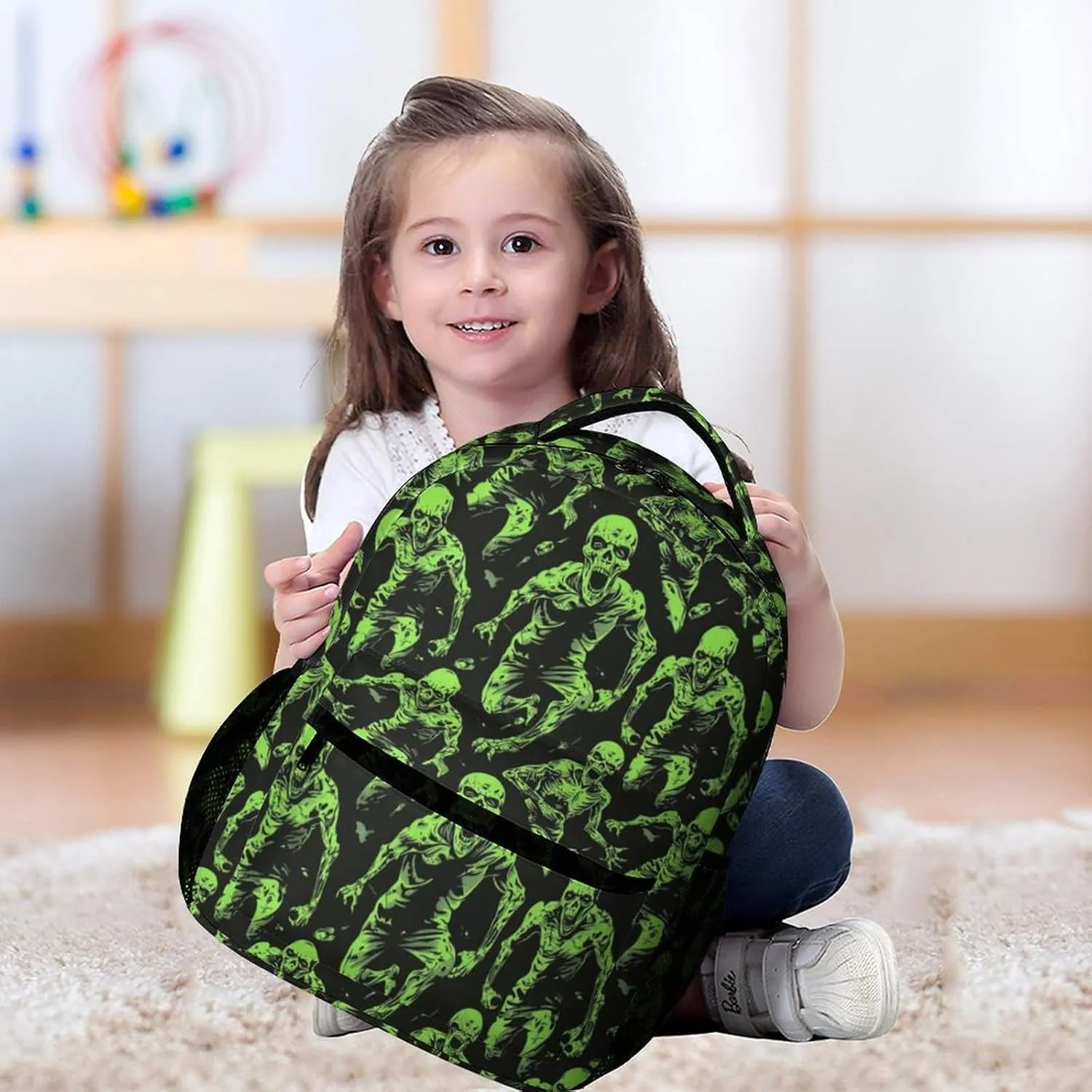 Zombie Backpack for Kids Girls Boys School, 16 Inches Scary Zombies Theme Bookbag, Adjustable, Lightweight, Large Capacity, Colorful Haunted Horror Backpack