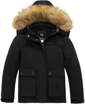 ZSHOW Girls' Ski Jacket Waterproof Warm Winter Coat Fleece Hooded Raincoat with Detachable Hood