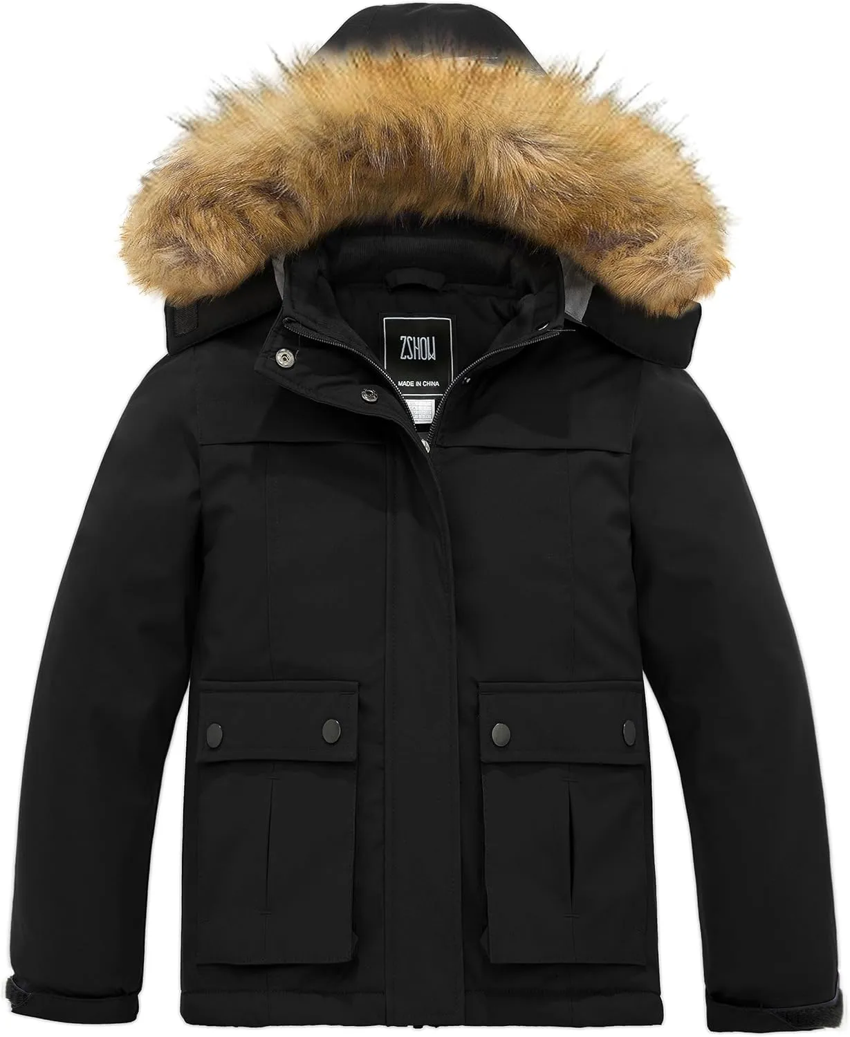 ZSHOW Girls' Ski Jacket Waterproof Warm Winter Coat Fleece Hooded Raincoat with Detachable Hood